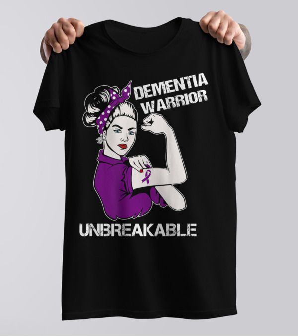 Dementia Warrior Unbreakable Purple Ribbon Rosie The Riveter T-Shirt