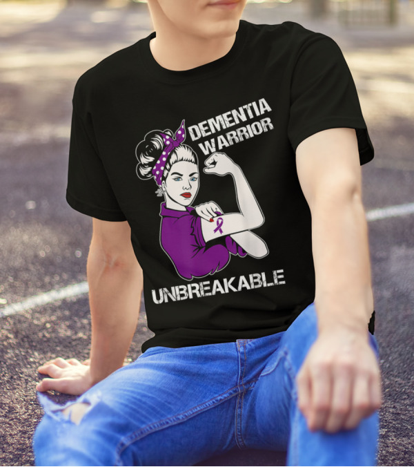 Dementia Warrior Unbreakable Purple Ribbon Rosie The Riveter T-Shirt