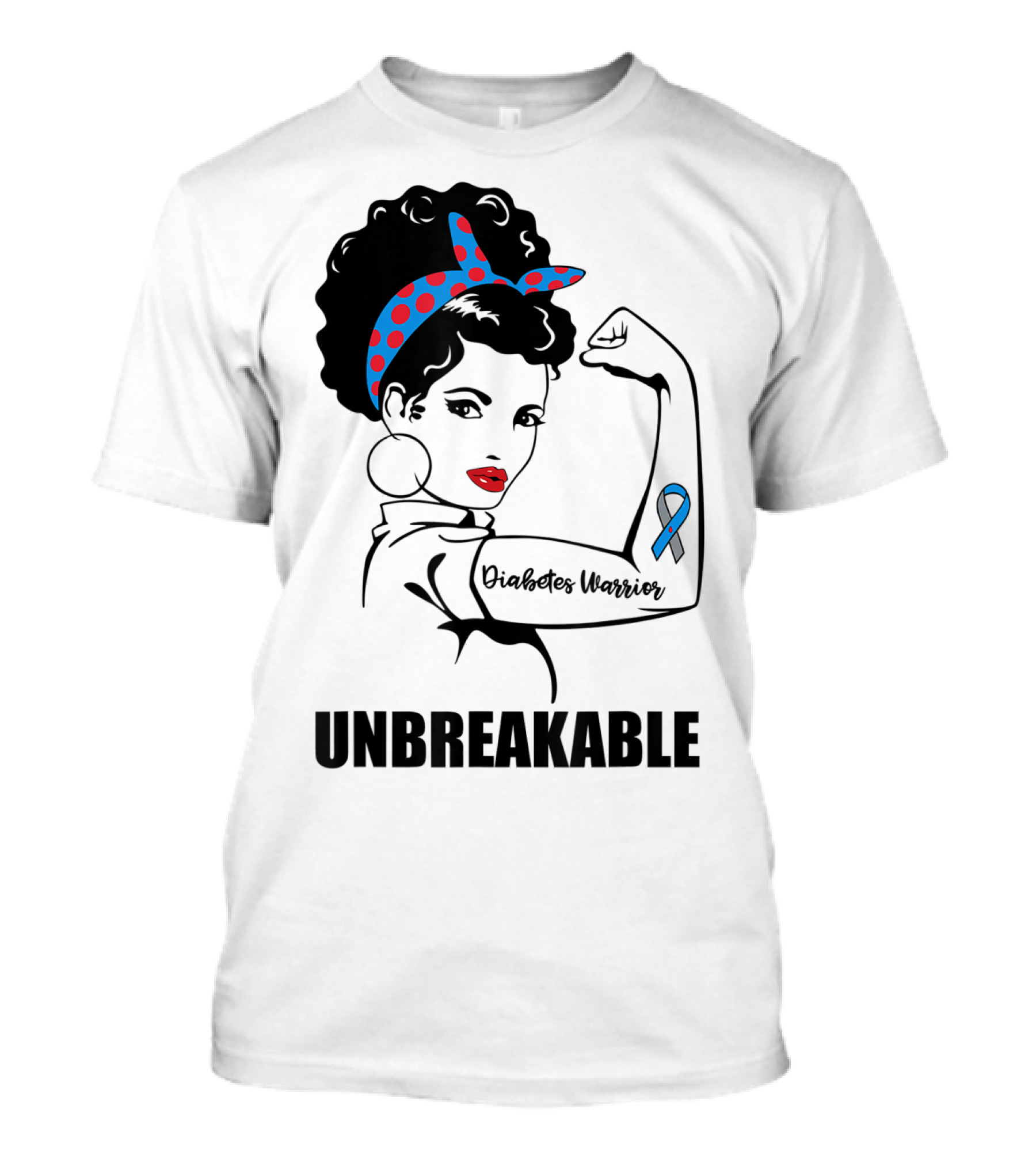 Diabetes Warrior Unbreakable Rosie Ribbon Empowerment T-Shirt