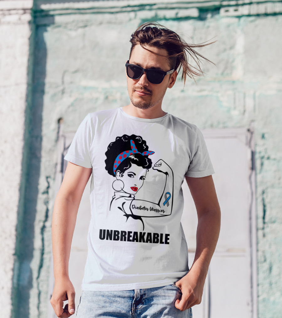 Diabetes Warrior Unbreakable Rosie Ribbon Empowerment T-Shirt