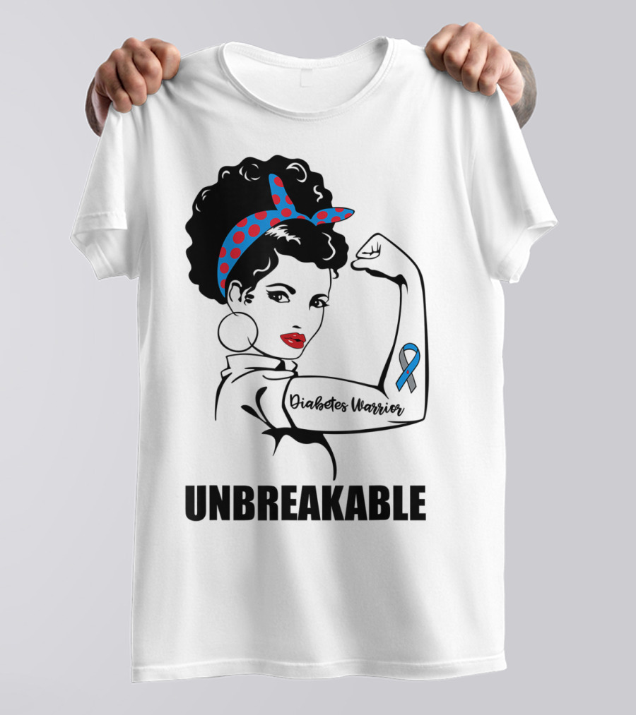 Diabetes Warrior Unbreakable Rosie Ribbon Empowerment T-Shirt