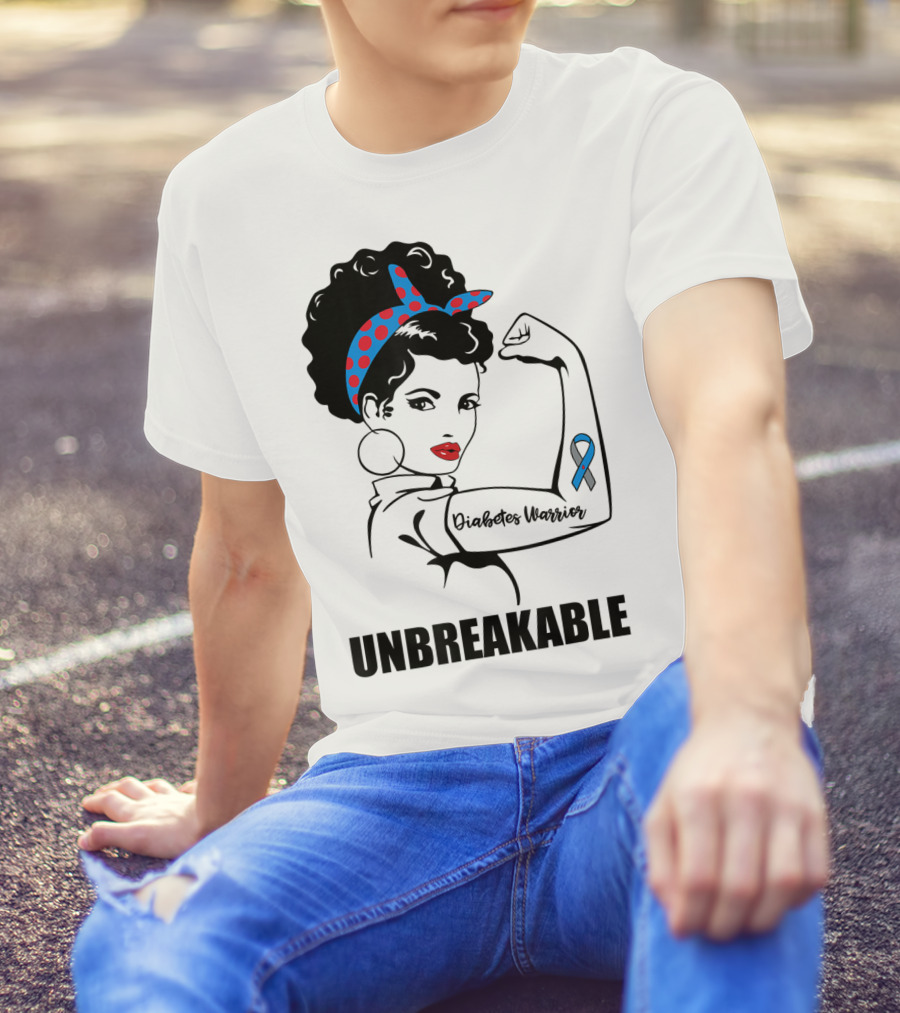 Diabetes Warrior Unbreakable Rosie Ribbon Empowerment T-Shirt