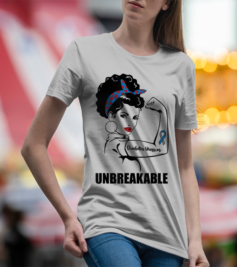 Diabetes Warrior Unbreakable Rosie Ribbon Empowerment T-Shirt