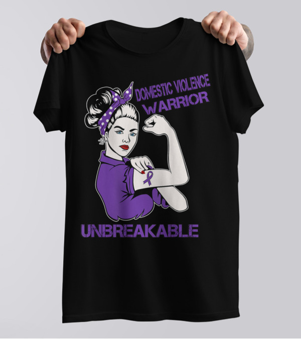 Domestic Violence Warrior Unbreakable Purple Ribbon Empowerment T-Shirt