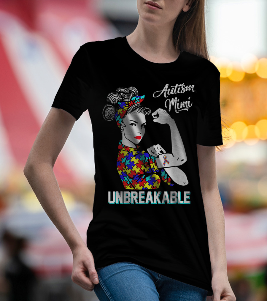 Autism Mimi Unbreakable Autism Awareness Rosie Puzzle Ribbon T-Shirt