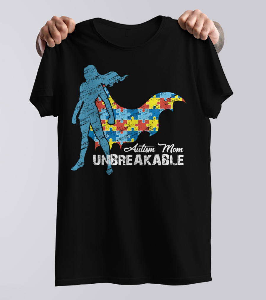 Autism Mom Unbreakable Puzzle Cape Superhero T-Shirt