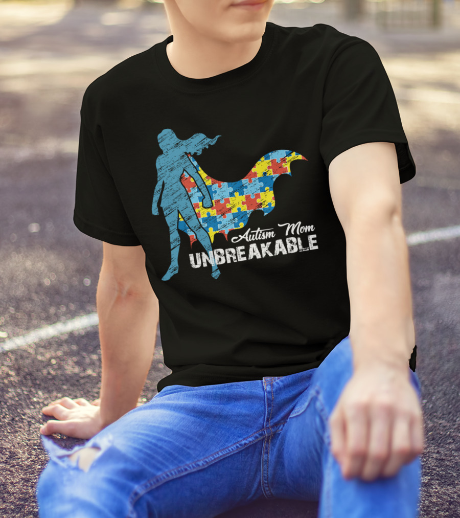 Autism Mom Unbreakable Puzzle Cape Superhero T-Shirt