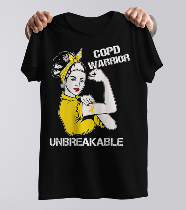 COPD Warrior Unbreakable Rosie Riveter Style Yellow T-Shirt