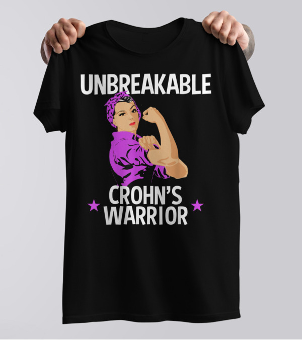Unbreakable Crohn's Warrior Purple Awareness Rosie The Riveter T-Shirt