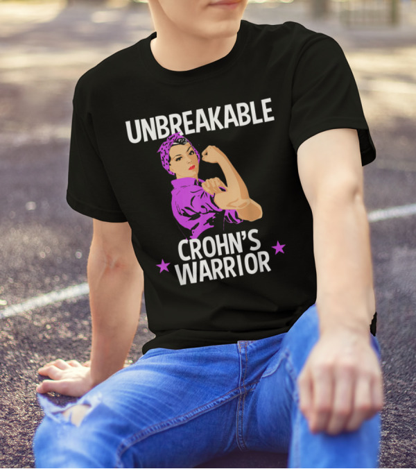 Unbreakable Crohn's Warrior Purple Awareness Rosie The Riveter T-Shirt