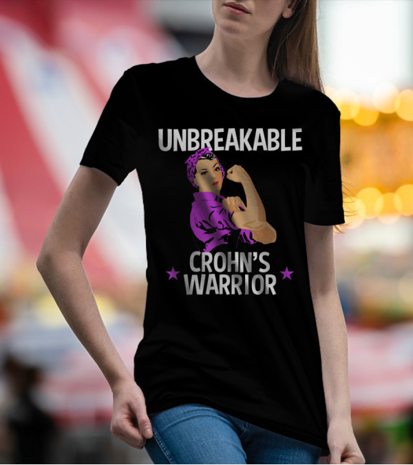 Unbreakable Crohn's Warrior Purple Awareness Rosie The Riveter T-Shirt