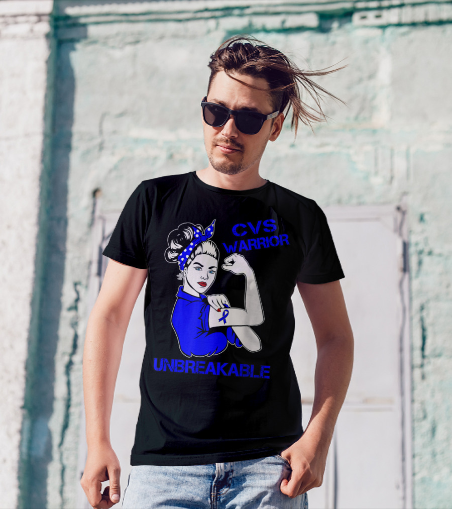 CVS Warrior Unbreakable Rosie The Riveter Style Blue Awareness T-Shirt