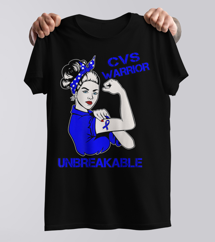 CVS Warrior Unbreakable Rosie The Riveter Style Blue Awareness T-Shirt