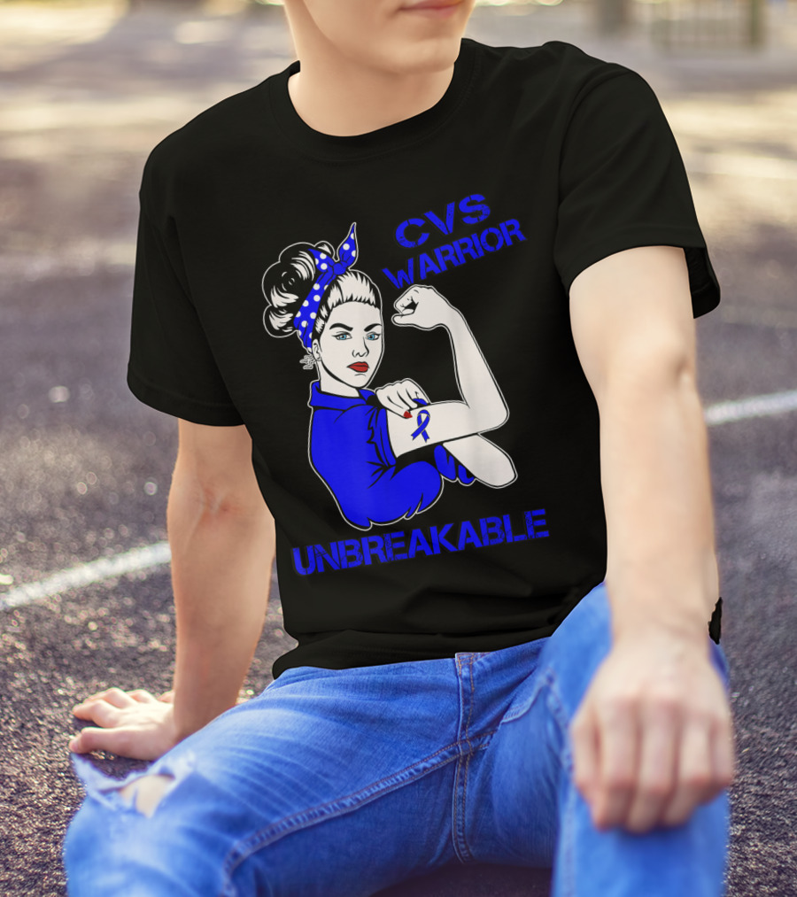 CVS Warrior Unbreakable Rosie The Riveter Style Blue Awareness T-Shirt