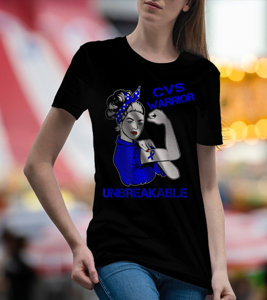 CVS Warrior Unbreakable Rosie The Riveter Style Blue Awareness T-Shirt