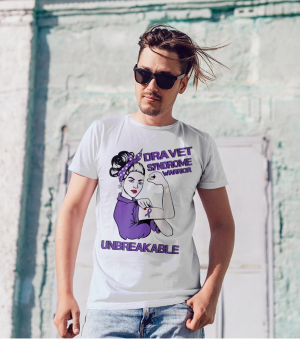 Dravet Syndrome Warrior Unbreakable Rosie Riveter Style Purple T-Shirt