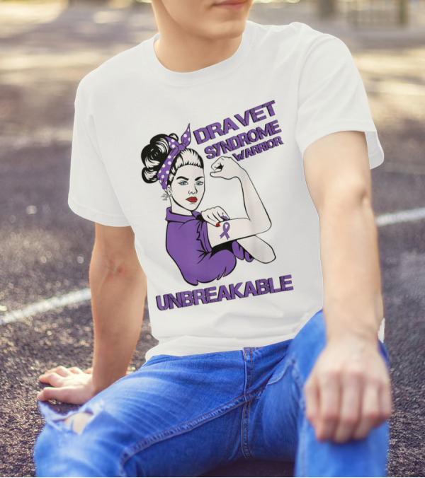 Dravet Syndrome Warrior Unbreakable Rosie Riveter Style Purple T-Shirt