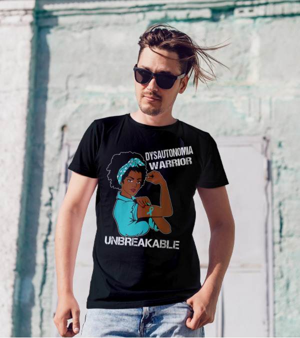 Dysautonomia Warrior Unbreakable Rosie The Riveter Style Blue Awareness T-Shirt