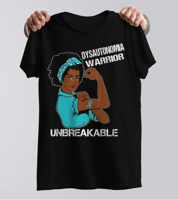 Dysautonomia Warrior Unbreakable Rosie The Riveter Style Blue Awareness T-Shirt