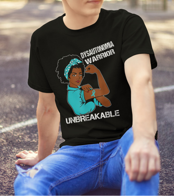 Dysautonomia Warrior Unbreakable Rosie The Riveter Style Blue Awareness T-Shirt