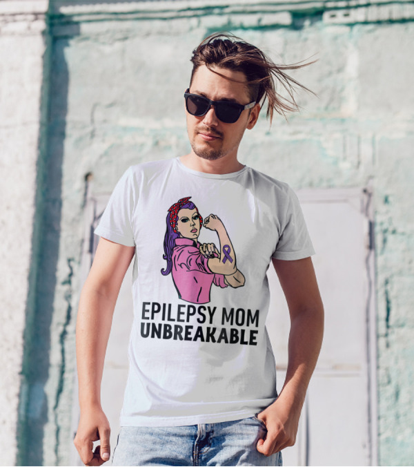 Epilepsy Mom Unbreakable Women Mother Purple Ribbon Empowerment T-Shirt