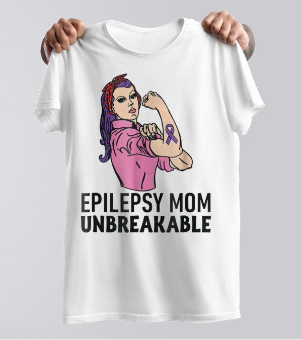 Epilepsy Mom Unbreakable Women Mother Purple Ribbon Empowerment T-Shirt