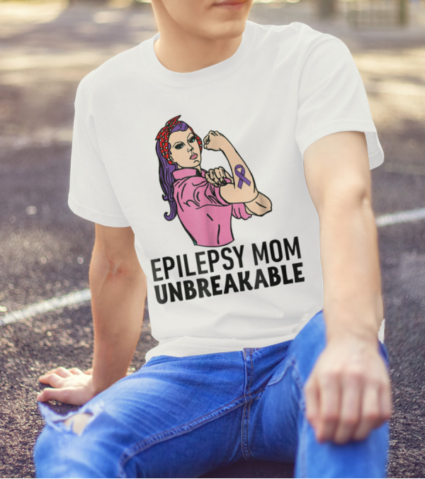 Epilepsy Mom Unbreakable Women Mother Purple Ribbon Empowerment T-Shirt