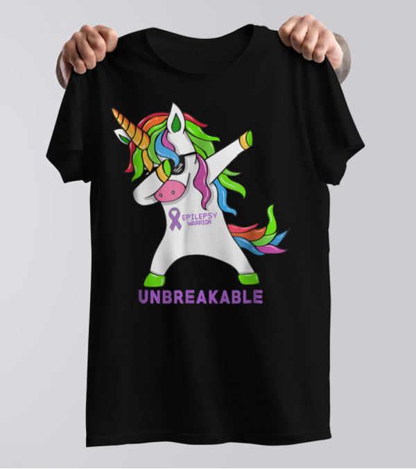 Epilepsy Warrior Unbreakable Dab Unicorn Rainbow Mane T-Shirt