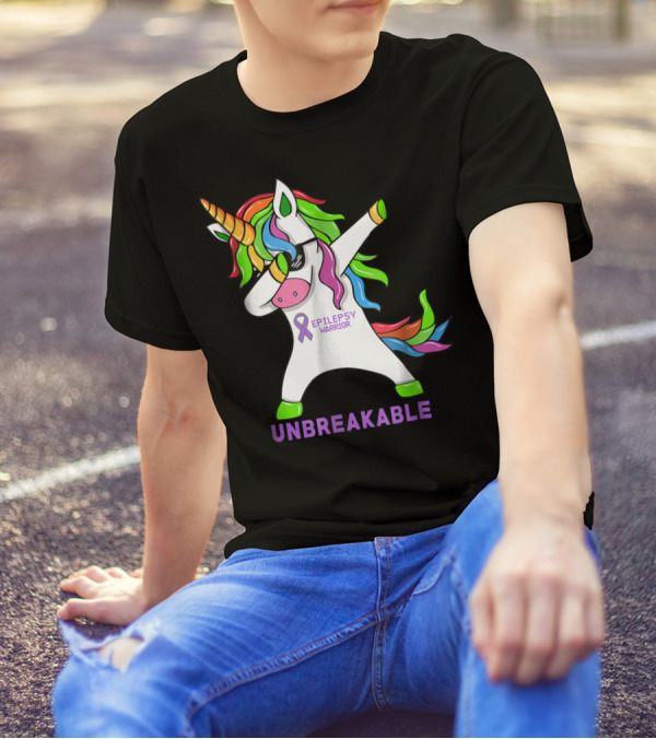 Epilepsy Warrior Unbreakable Dab Unicorn Rainbow Mane T-Shirt