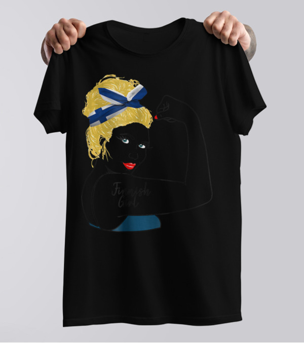 Finnish Girl Unbreakable Rosie The Riveter Style With Flag Headscarf T-Shirt