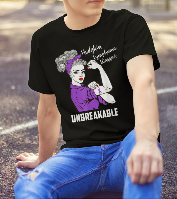 Hodgkin Lymphoma Warrior Unbreakable Rosie The Riveter Awareness T-Shirt