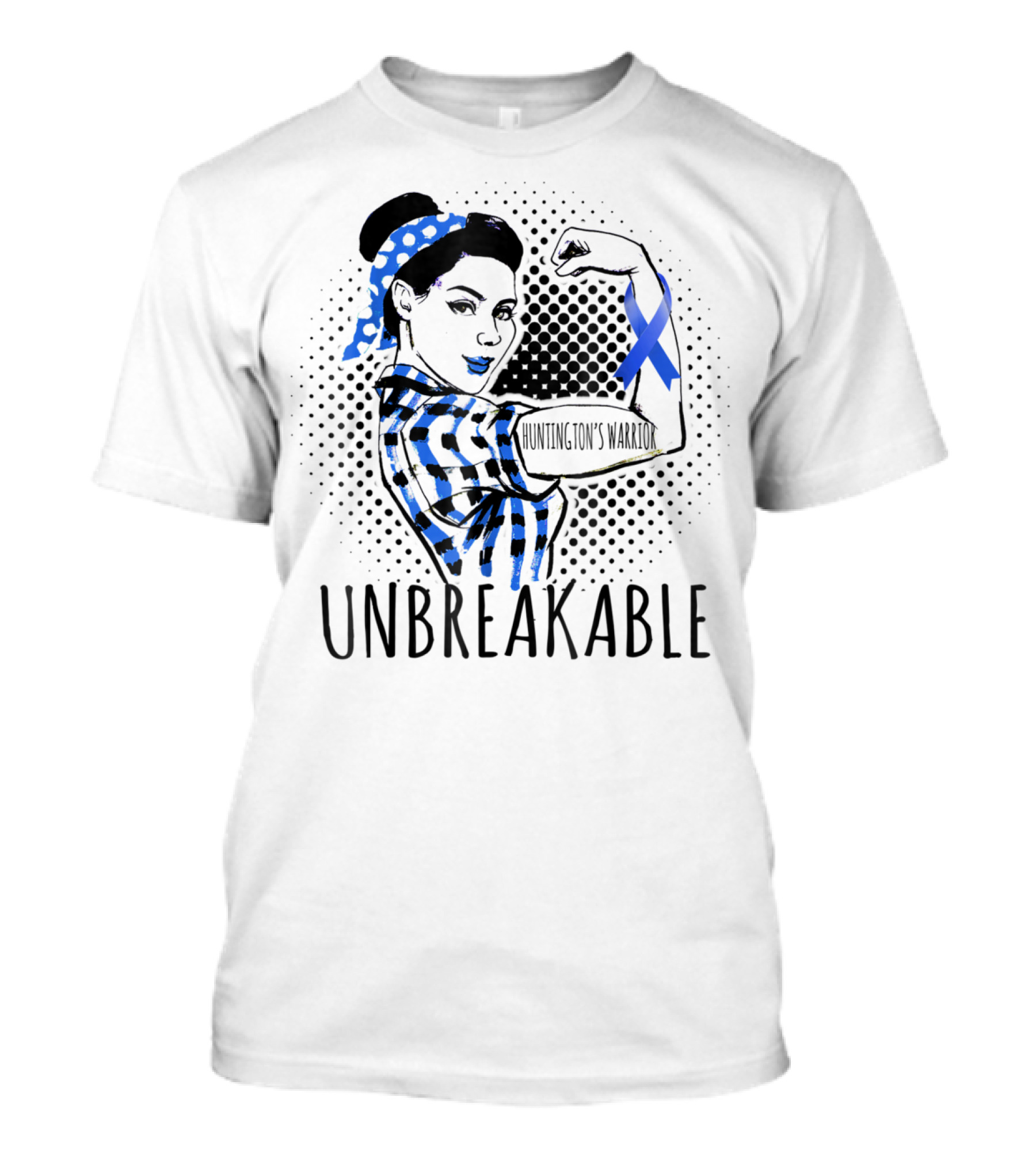Huntington's Disease Warrior Unbreakable Blue Ribbon Strength T-Shirt