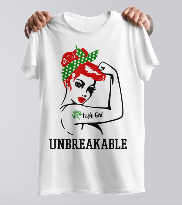 Irish Girl Unbreakable Shamrock Tattoo Rosie Riveter T-Shirt