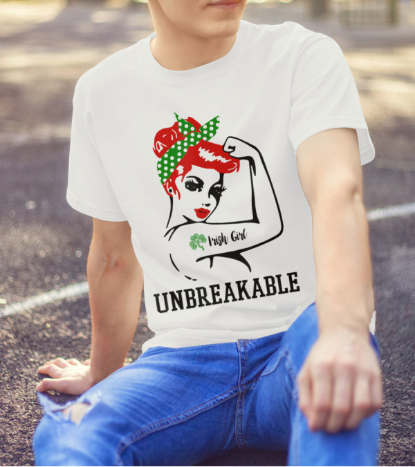 Irish Girl Unbreakable Shamrock Tattoo Rosie Riveter T-Shirt