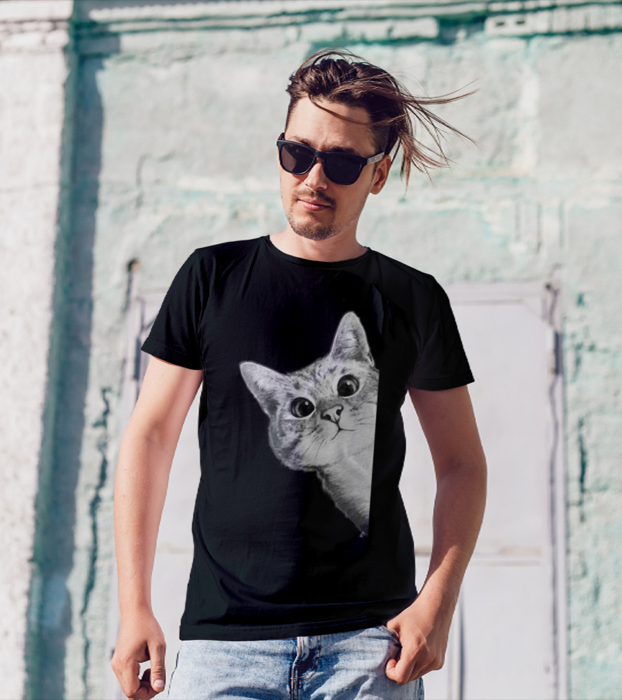 Funny Ninja Cat Meme Peekaboo T-Shirt