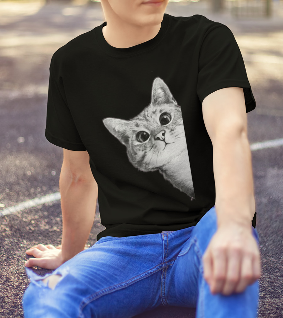 Funny Ninja Cat Meme Peekaboo T-Shirt
