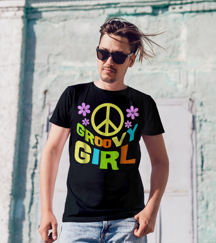 Groovy Girl 60s 70s Peace Sign Flower Power Costume Party Wear T-Shirt