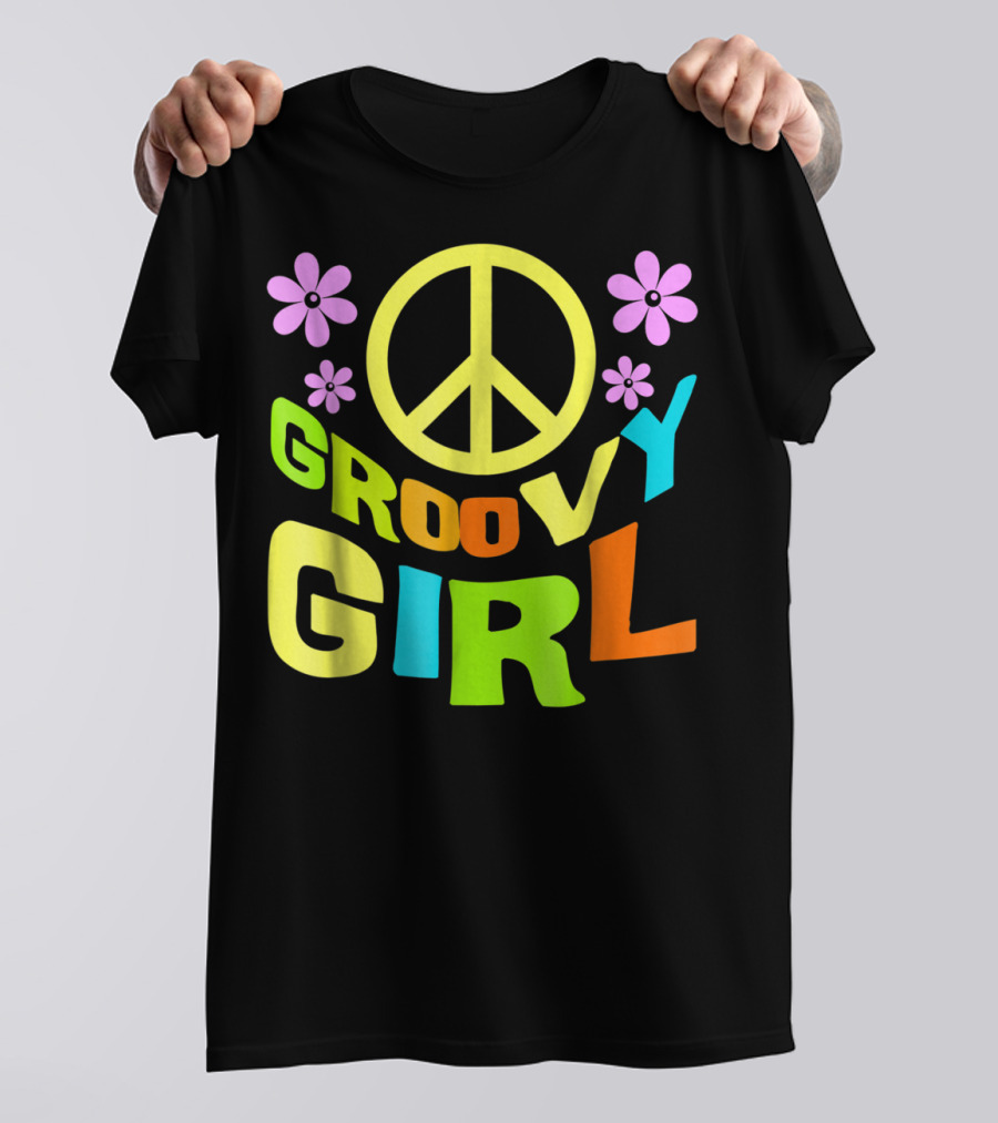 Groovy Girl 60s 70s Peace Sign Flower Power Costume Party Wear T-Shirt