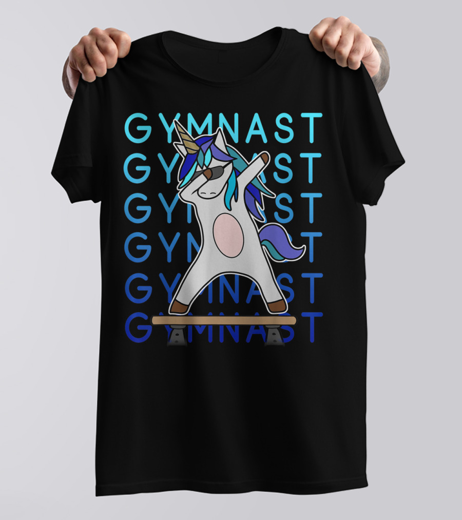 Gymnast Dabbing Unicorn With Blue Mane On Balance Beam For Girls Gymnastics T-Shirt
