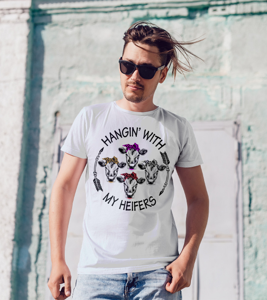 Hangin' With My Heifers Colorful Cow Bandanas Arrows T-Shirt
