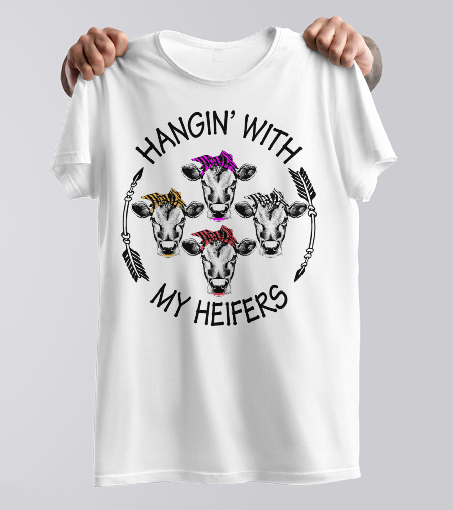 Hangin' With My Heifers Colorful Cow Bandanas Arrows T-Shirt