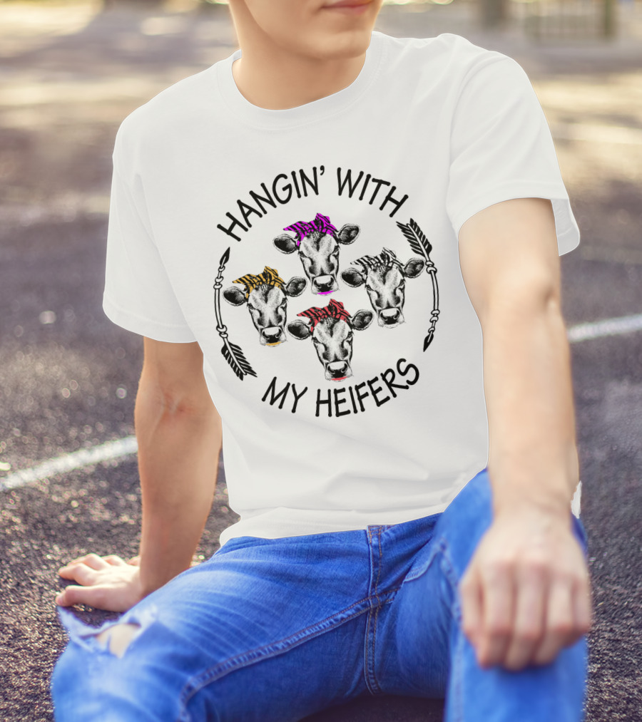 Hangin' With My Heifers Colorful Cow Bandanas Arrows T-Shirt