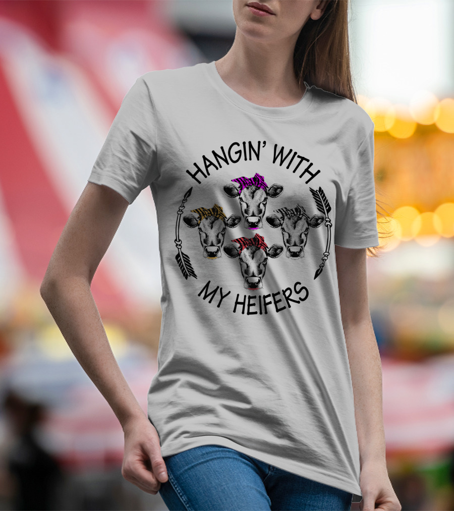 Hangin' With My Heifers Colorful Cow Bandanas Arrows T-Shirt