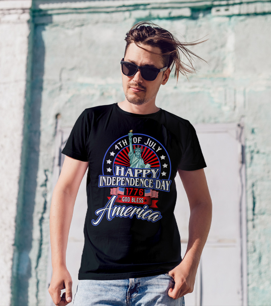 4th Of July Happy Independence Day 1776 God Bless America Statue Of Liberty T-Shirt