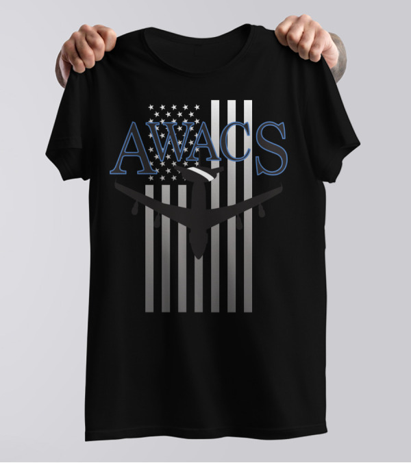 AWACS American Flag With Aircraft Over T-Shirt