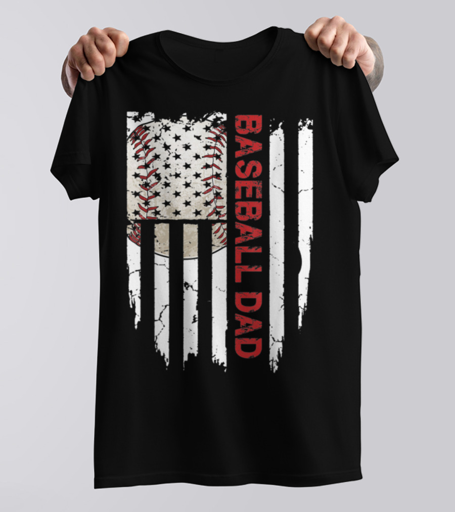 Baseball Dad American Flag Patriotic Stars Stripes Sports Enthusiast T-Shirt