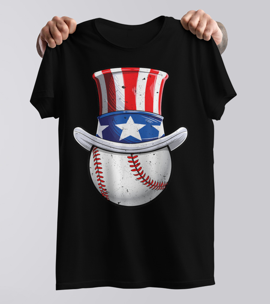 Baseball Uncle Sam American Flag Hat 4th Of July Boys T-Shirt