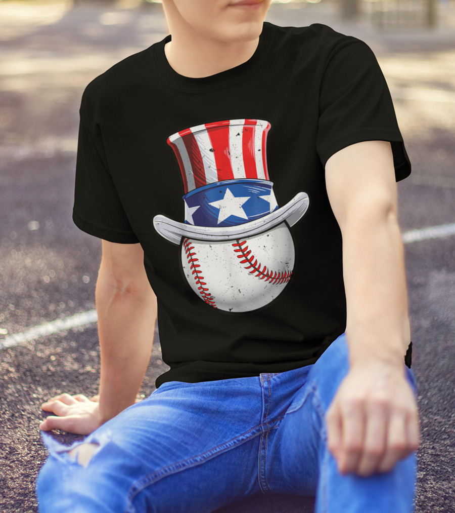 Baseball Uncle Sam American Flag Hat 4th Of July Boys T-Shirt