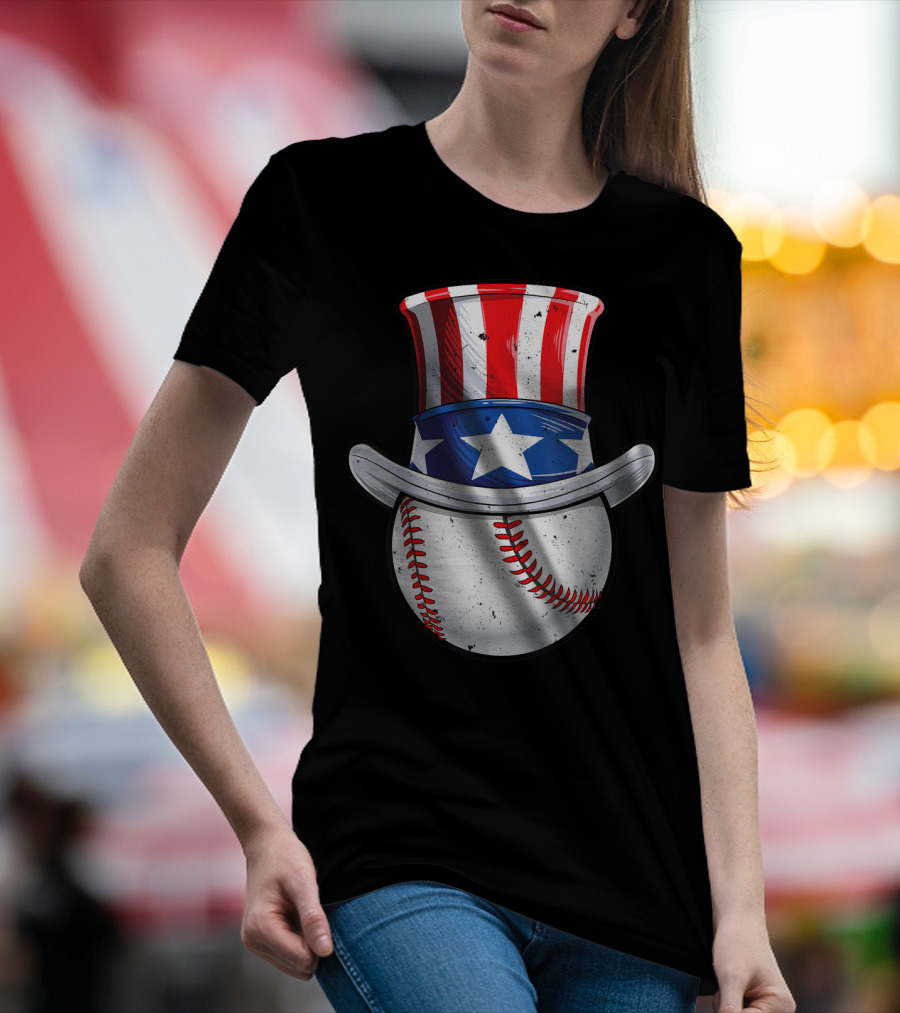 Baseball Uncle Sam American Flag Hat 4th Of July Boys T-Shirt