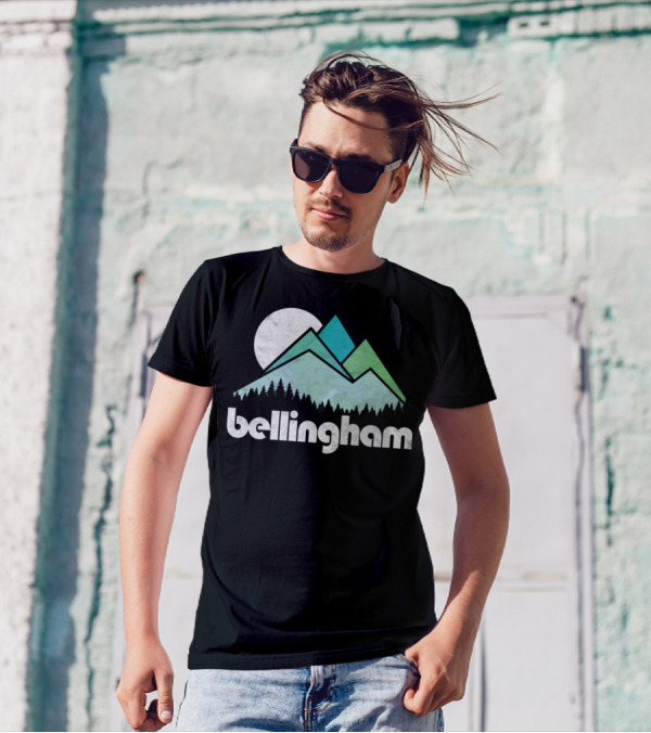 Bellingham Mountains Minimalist Design With Forest And Moon T-Shirt